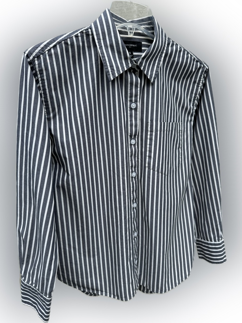 BANANA REPUBLIC CLASSIC POPLIN SHIRT 100% COTTON NAVY CHARCOAL STRIPE S INDIA